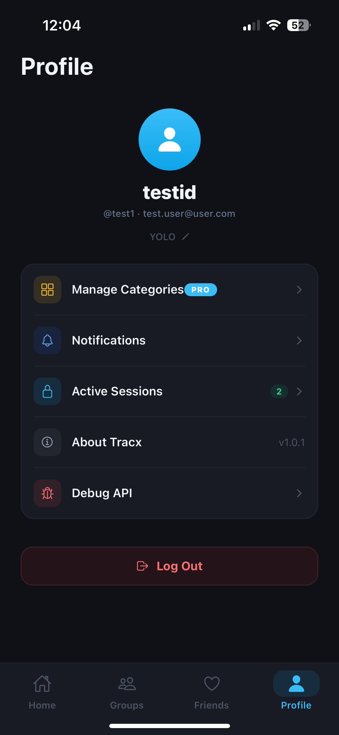Profile and settings with session management